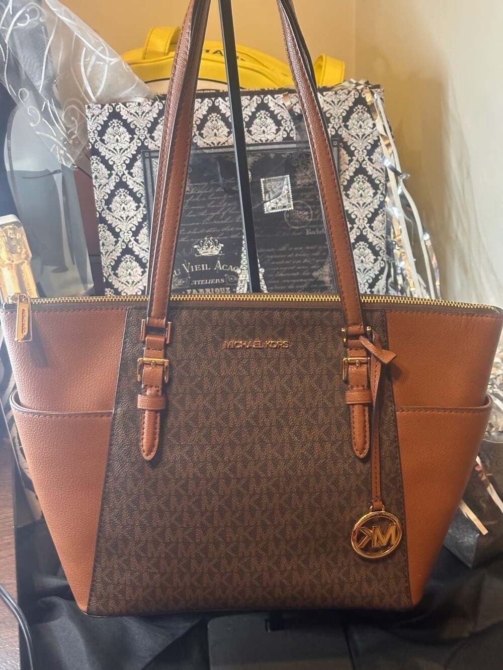 Michael Kors Charlotte Signature Large Top Zip Tote Brown